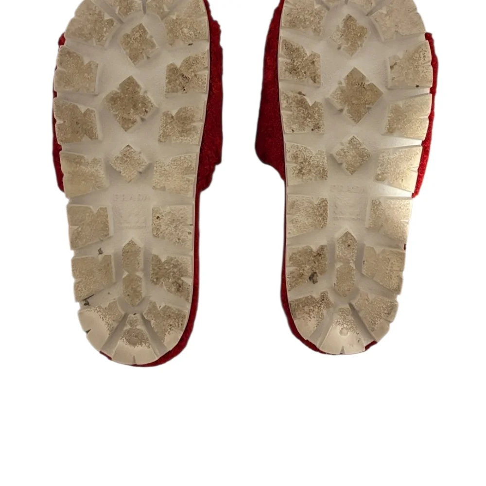 Prada Milano Red Fuzzy Slides - Picture 8 of 9